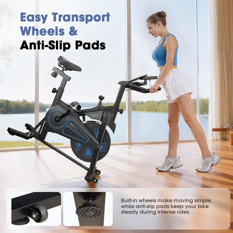 QK116C Exercise Bike with Adjustable Magnetic Resistance Stationary Bikes for Home, with Comfortable Seat, Digital Monitor