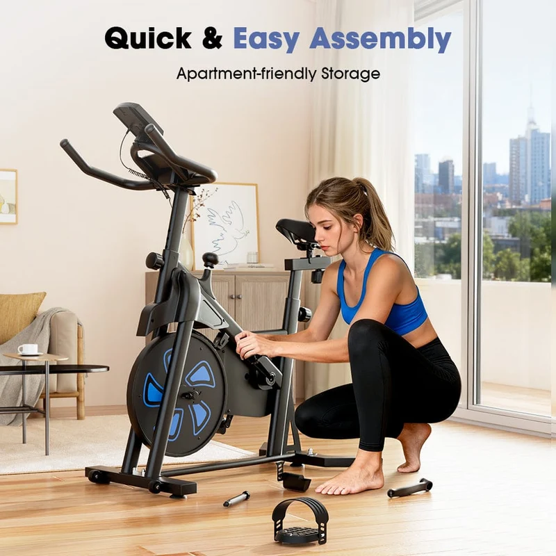 QK116C Exercise Bike with Adjustable Magnetic Resistance Stationary Bikes for Home, with Comfortable Seat, Digital Monitor