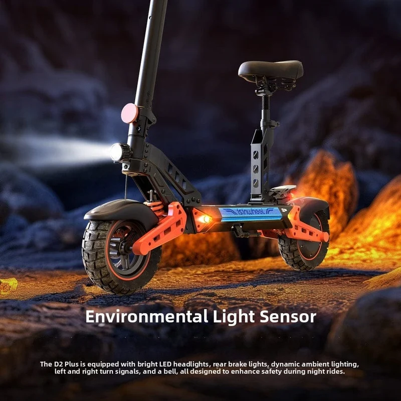 D2Plus Electric Scooter, 1000W Motor, 48V 20Ah Battery, 10 Inch Tires, 45km/h Max Speed, 65km Range, Double Disc Brakes, Dual Swingarm Suspension