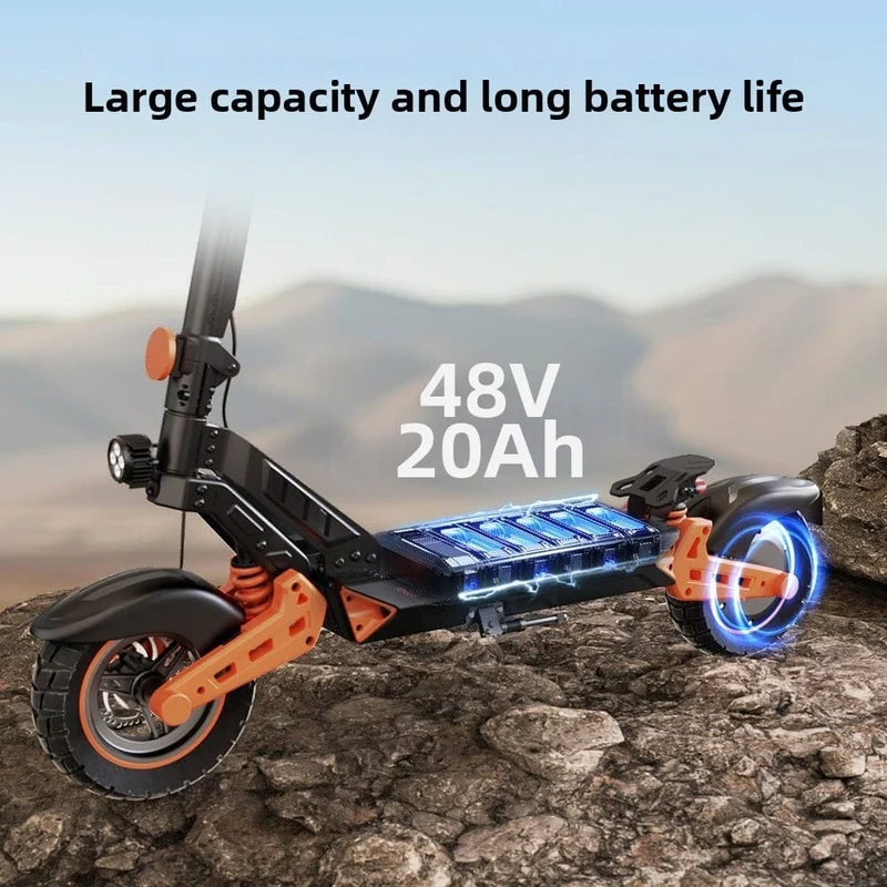 D2Plus Electric Scooter, 1000W Motor, 48V 20Ah Battery, 10 Inch Tires, 45km/h Max Speed, 65km Range, Double Disc Brakes, Dual Swingarm Suspension
