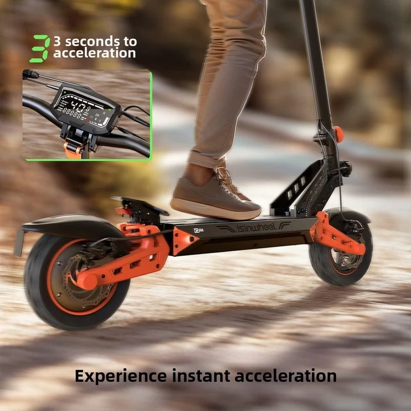 D2Plus Electric Scooter, 1000W Motor, 48V 20Ah Battery, 10 Inch Tires, 45km/h Max Speed, 65km Range, Double Disc Brakes, Dual Swingarm Suspension