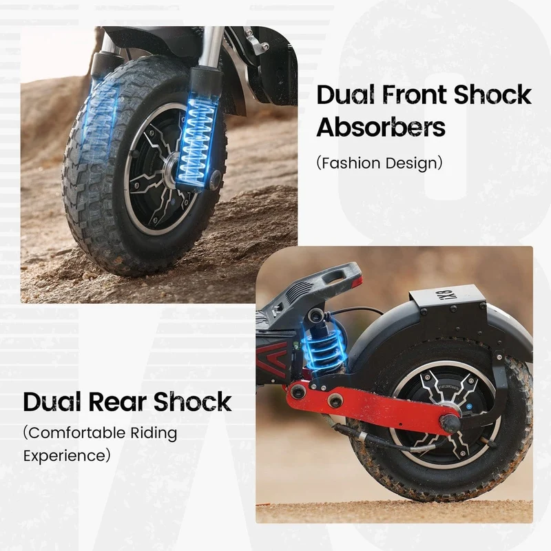 IX8 Electric Scooter, 2*1200W Motor, 48V 20Ah Battery, 12 Inch Tires, 60km/h Max Speed, 70km Range, Double Disc Brakes, Dual Suspension