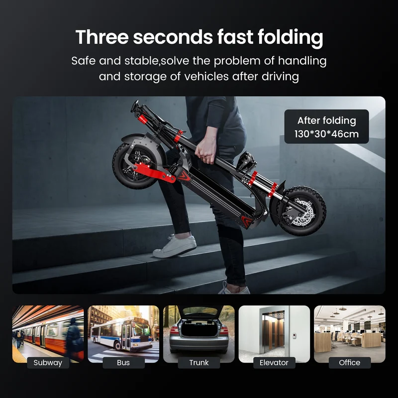 IX8 Electric Scooter, 2*1200W Motor, 48V 20Ah Battery, 12 Inch Tires, 60km/h Max Speed, 70km Range, Double Disc Brakes, Dual Suspension