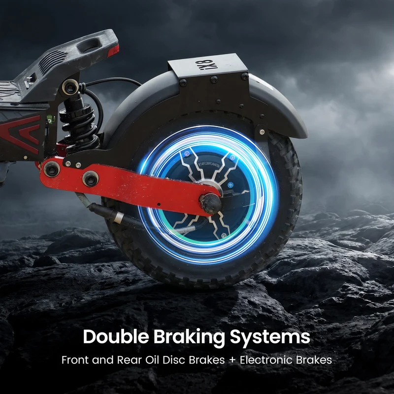 IX8 Electric Scooter, 2*1200W Motor, 48V 20Ah Battery, 12 Inch Tires, 60km/h Max Speed, 70km Range, Double Disc Brakes, Dual Suspension