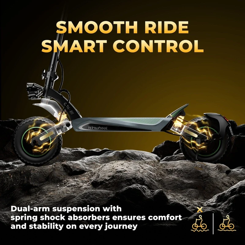 GT4 Electric Scooter, 2*1200W Motor, 52V 12,8Ah Battery, 12 Inch Tires, 70km/h Max Speed, 80km Range, Double Disc Brakes, Dual Swingarm Suspension