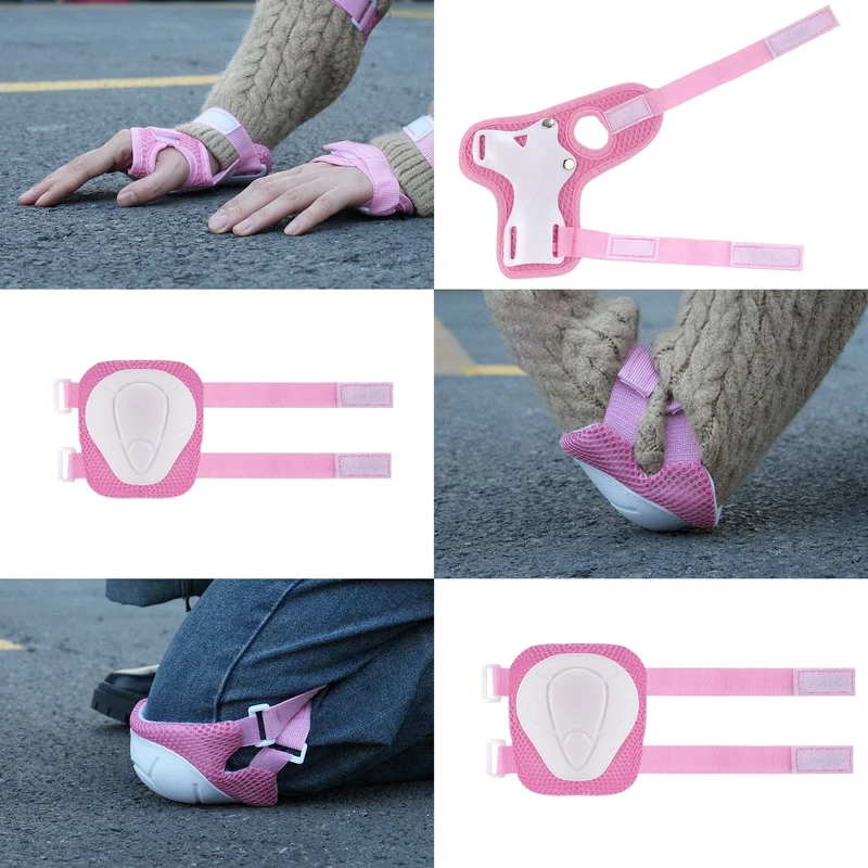 Kids Cycling Helmet Set Skateboard Knee Pads Wrist Guards Pink