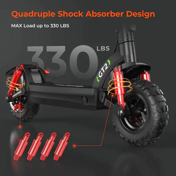 GT2 Electric Scooter, 1000W Motor, 48V 15Ah Battery, 11 Inch Tires, 45km/h Max Speed, 60km Range, Double Disc Brakes, Dual Hydraulic Suspension