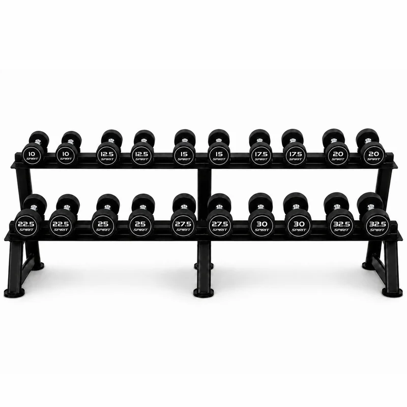 Spirit Fitness Round Rubber Kurzhantel 10 Paar Set mit Hantelablage