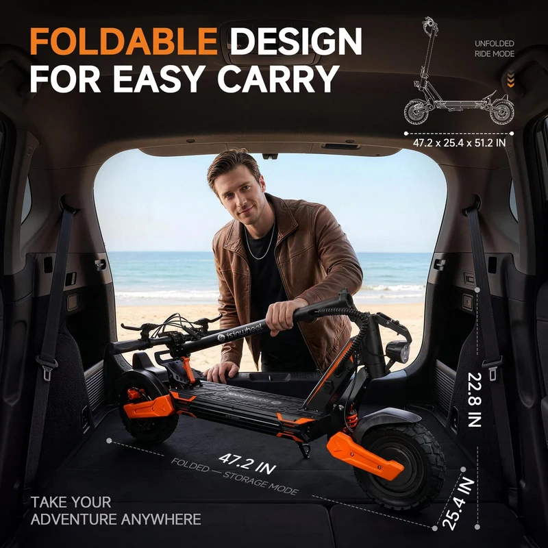 GT1 Dual Electric Scooter, 800W*2 Motor, 48V 13Ah Battery, 10 Inch Tires, 50km/h Max Speed, 55km Range, EABS Brake + Disk Brake, Dual Swing Arm Suspension