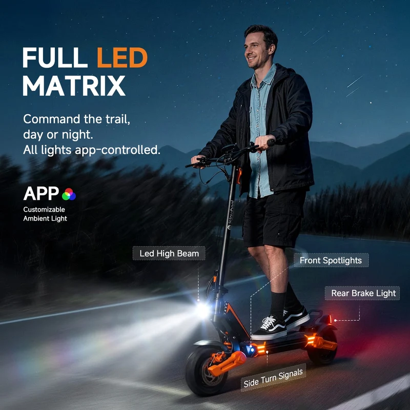 GT1 Dual Electric Scooter, 800W*2 Motor, 48V 13Ah Battery, 10 Inch Tires, 50km/h Max Speed, 55km Range, EABS Brake + Disk Brake, Dual Swing Arm Suspension