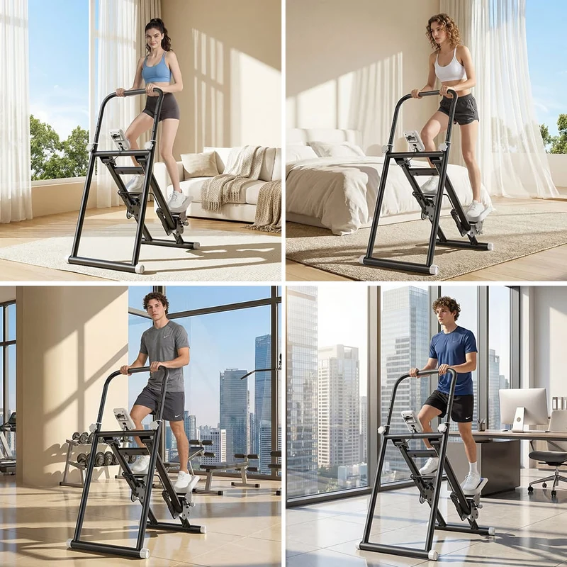 Foldable Stair Stepper for Home, Adjustable Stair Climber with 3 Heights, Compact Folding Vertical Stair Master for Exercise at Home for Full-Body Workout