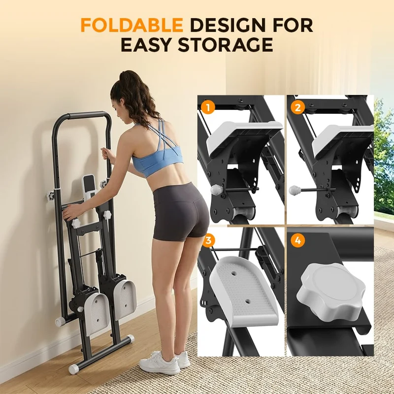 Foldable Stair Stepper for Home, Adjustable Stair Climber with 3 Heights, Compact Folding Vertical Stair Master for Exercise at Home for Full-Body Workout