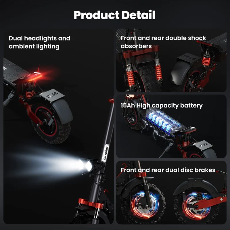 IX5S Electric Scooter, 1000W Motor, 48V 15Ah Battery, 11 Inch Tires, 45km/h Max Speed, 65km Range, Front & Rear Disc Brake, Front & Rear Suspension