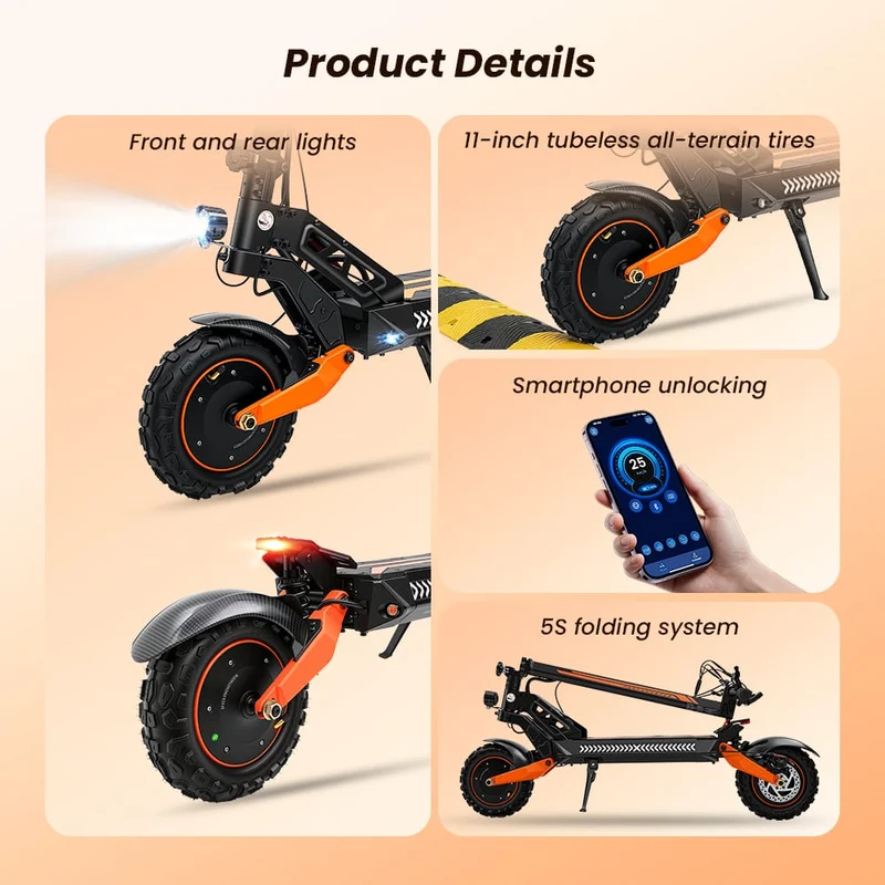 W12 Electric Scooter, 2*1500W Motor, 52V 25Ah Battery, 11 inch Tires, 70km/h Max Speed, 100km Range, Front & Rear Disc Brakes, Sleeve shock absorbers