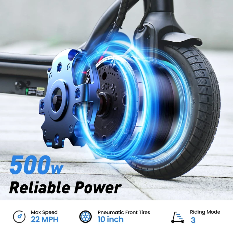 W6 Electric Scooter, 500W Motor, 42V 10,5Ah Battery, 10 inch Tires, 30km/h Max Speed, 37km Range, Rear Disc Brakes