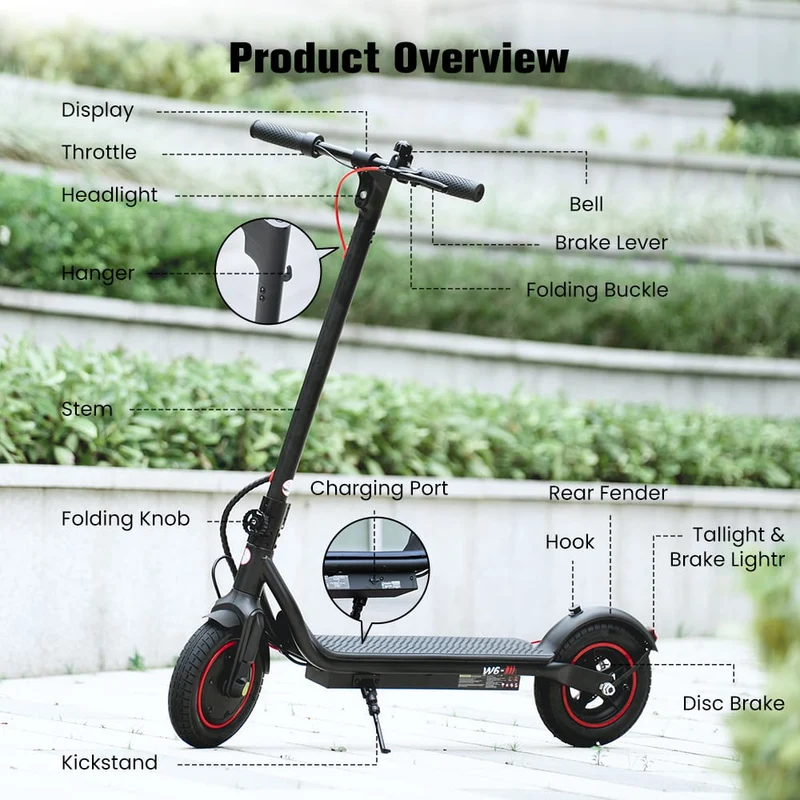 W6 Electric Scooter, 500W Motor, 42V 10,5Ah Battery, 10 inch Tires, 30km/h Max Speed, 37km Range, Rear Disc Brakes