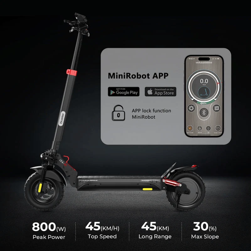 Cybercart IX4 Electric Scooter, 800W Motor, 48V 15Ah Battery, 10 Inch Tires, 45km/h Max Speed, 45km Range, Front & Rear Disc Brakes, Front & Rear Dual Suspension