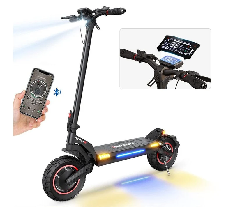 IX7 Pro Electric Scooter, 2*1000 W Motor, 48V 15Ah Battery, 10 Inch Tires, 60km/h Max Speed, 80km Range, Front & Rear Disc Brakes, Front & Rear Suspension