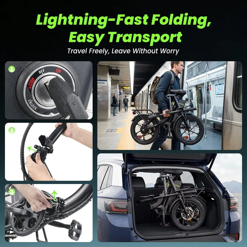 U4 Electric Commuter Bike, Peak 500 W, 88 km Range Foldable E-Bike