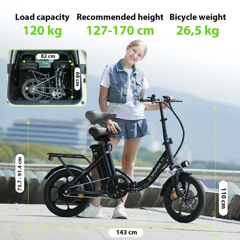 U4 Electric Commuter Bike, Peak 500 W, 88 km Range Foldable E-Bike