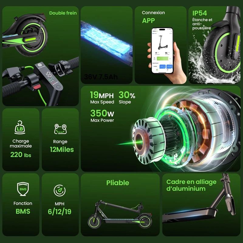 S9 Electric Scooter, 350W Motor, 36V 5,2Ah Battery, 8,5 Inch Tires, 30km/h Max Speed, 30km Range, Rear Disc Brakes