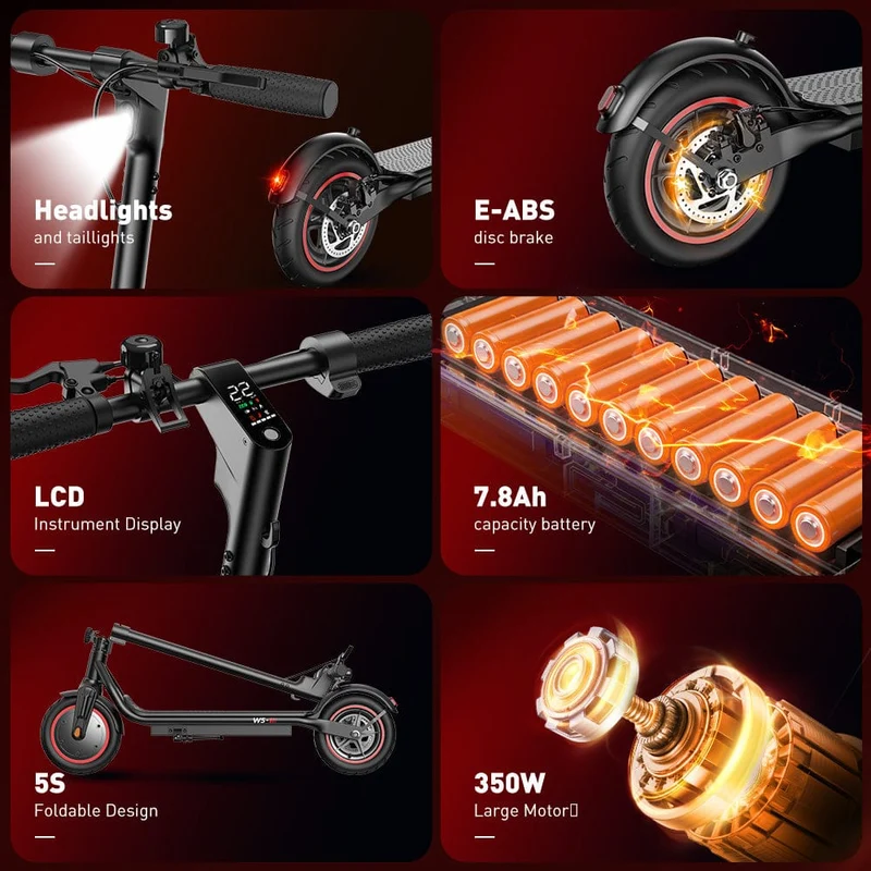 W5 Electric Scooter, 350W Motor, 36V 7,8Ah Battery, 8,5 Inch Tires, 30km/h Max Speed, 34km Range, Rear Hub Brakes