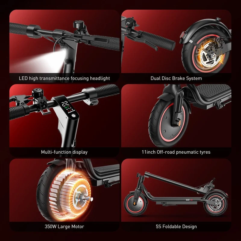 W5 Electric Scooter, 350W Motor, 36V 7,8Ah Battery, 8,5 Inch Tires, 30km/h Max Speed, 34km Range, Rear Hub Brakes