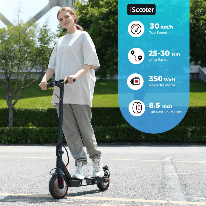 I9 Electric Scooter, 350W Motor, 42V 7,5Ah Battery, 8,5 Inch Tires, 25km/h Max Speed, 30km Range, Rear Disc Brakes