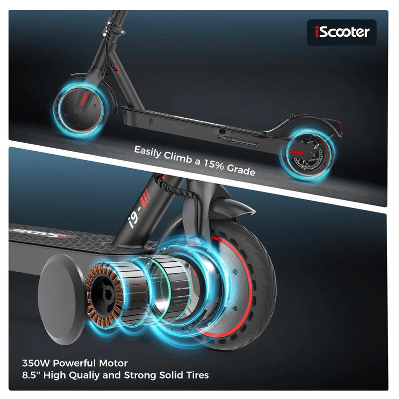 I9 Electric Scooter, 350W Motor, 42V 7,5Ah Battery, 8,5 Inch Tires, 25km/h Max Speed, 30km Range, Rear Disc Brakes