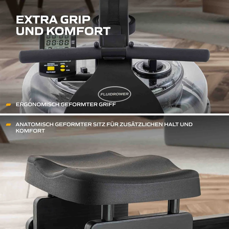 Fluid Rower Rudergerät Apollo Plus Black inkl. Pulsempfänger + Brustgurt