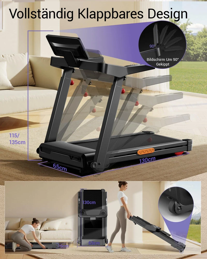 LONTEK Laufband 14 KM/H mit 20% automatischer Steigung, 4-fach verstellbare Konsole, 3.5 HP Motor, LED-Display, bis 180 kg