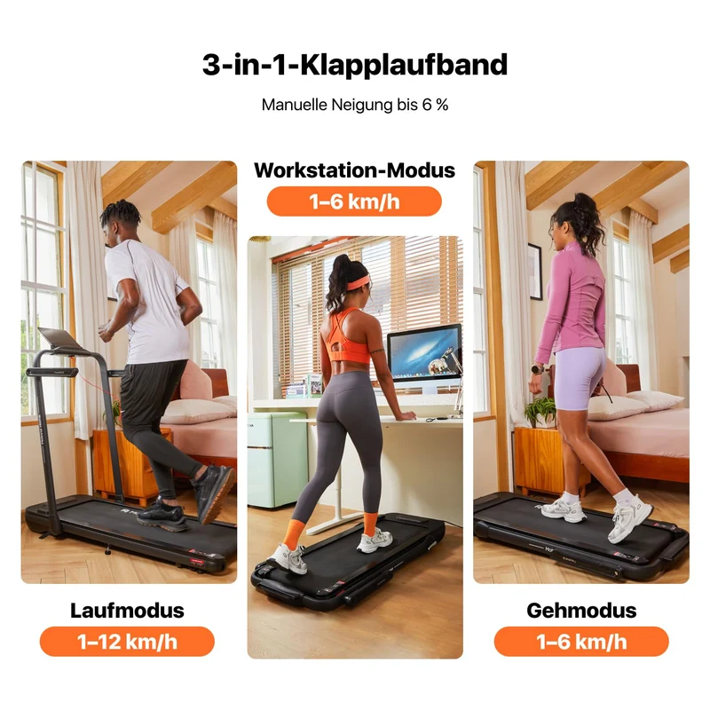 Mobvoi Home Laufband SE klappbar, 3-in-1 mit Steigung, 2.5PS, 12km/h, KI-App, LED Display, bis 120kg