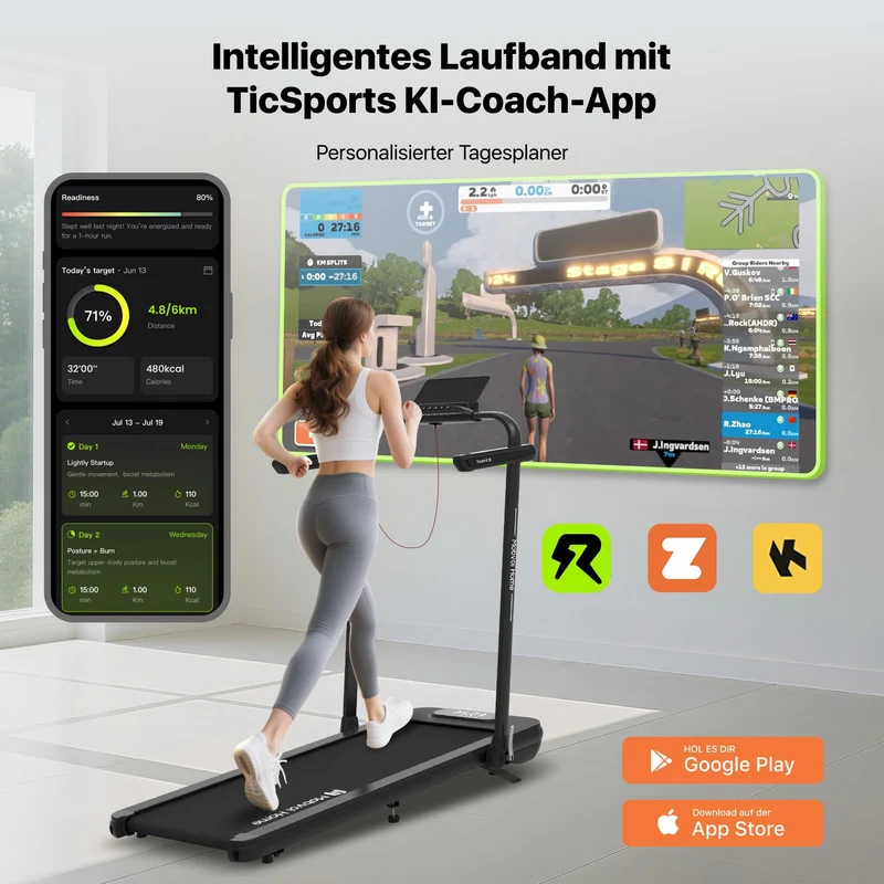 Mobvoi Home Laufband SE klappbar, 3-in-1 mit Steigung, 2.5PS, 12km/h, KI-App, LED Display, bis 120kg