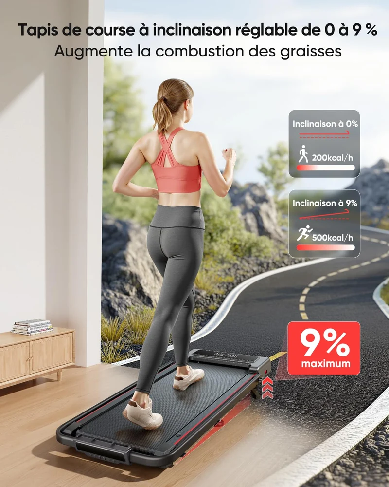 4-in-1 Laufband klappbar mit 9% Neigung, 2,5HP Motor, 12km/h, Walking Pad leise für Zuhause & Büro