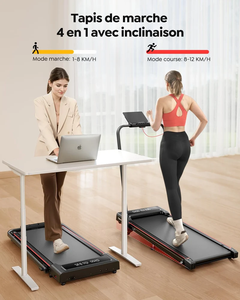 4-in-1 Laufband klappbar mit 9% Neigung, 2,5HP Motor, 12km/h, Walking Pad leise für Zuhause & Büro