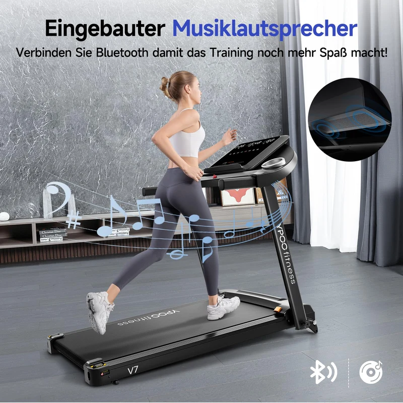YPOO Laufband klappbar mit 8% Steigung, 2,5 HP Motor, 13 km/h, große Lauffläche 106x38 cm, LED-Display