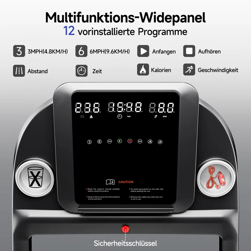 YPOO Laufband klappbar mit 8% Steigung, 2,5 HP Motor, 13 km/h, große Lauffläche 106x38 cm, LED-Display