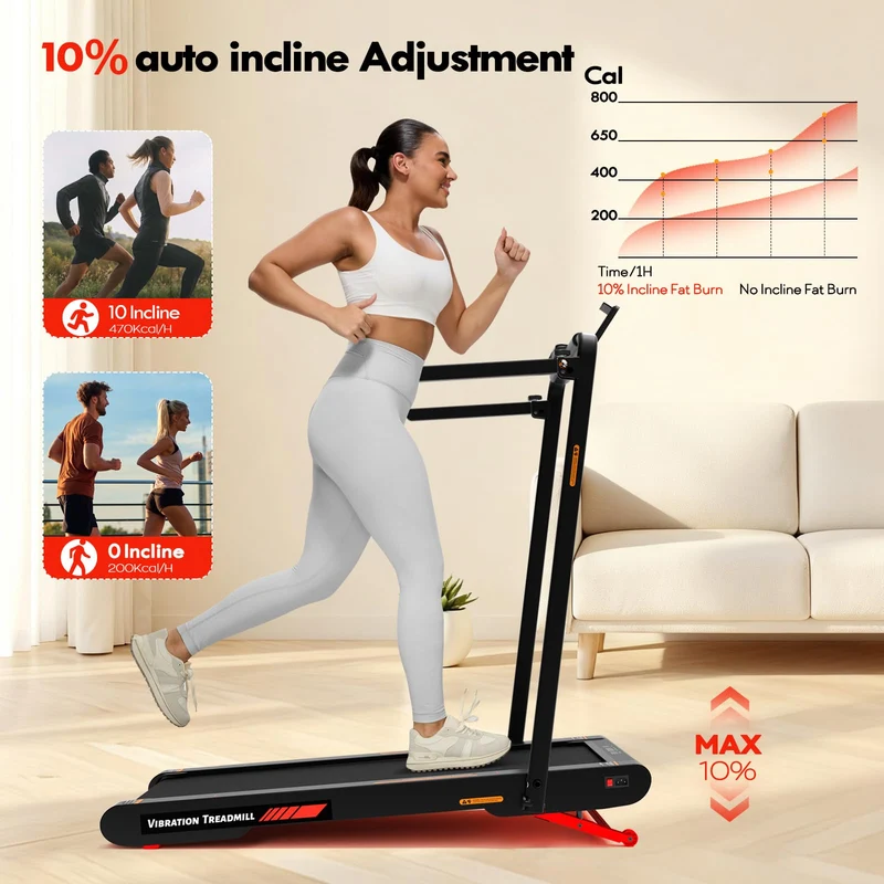 Sperax 4-in-1 Walking Pad mit Vibration & App, klappbares Laufband 0,5-12 km/h, 0-10% Steigung, 400W