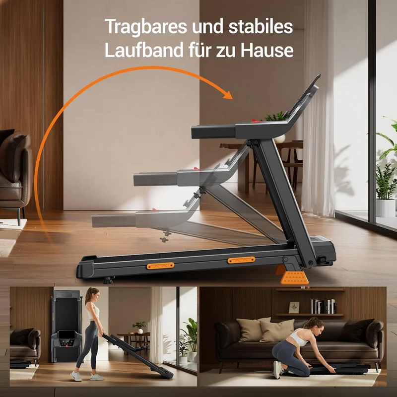 LONTEK Laufband für Zuhause klappbar 12 KM/H mit 15% Steigung, Herzfrequenzmonitor, 12 Programme, bis 136 kg