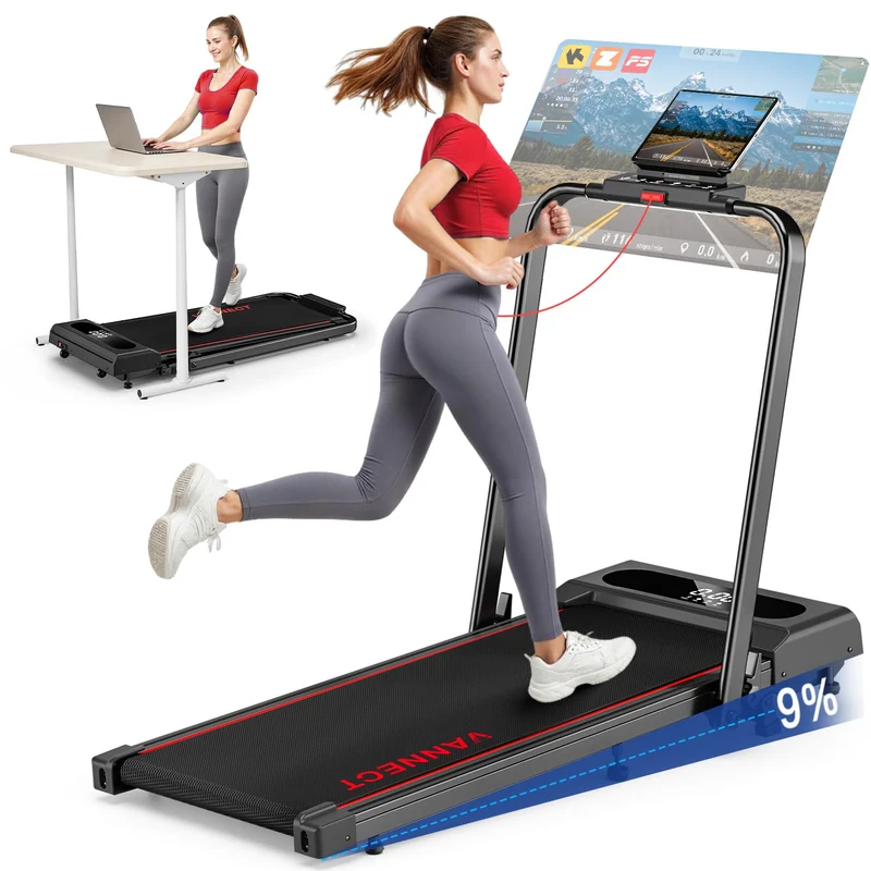 VANNECT Walking Pad klappbar 1-12 km/h mit 9% Steigung, LCD-Display & Fernbedienung, ultra-leise für Zuhause
