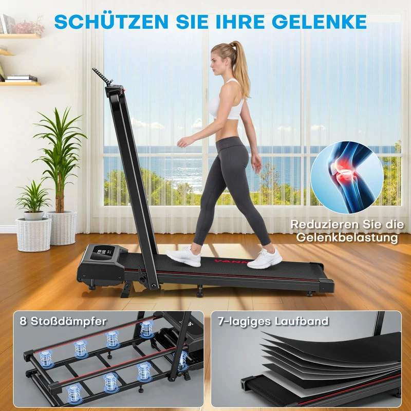 VANNECT Walking Pad klappbar 1-12 km/h mit 9% Steigung, LCD-Display & Fernbedienung, ultra-leise für Zuhause