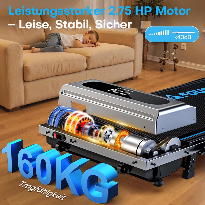 FOUSAE Laufband klappbar mit 9% Steigung, 2.75HP Walking Pad für Zuhause, bis 160 kg, App-kompatibel