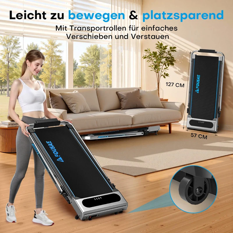 FOUSAE Laufband klappbar mit 9% Steigung, 2.75HP Walking Pad für Zuhause, bis 160 kg, App-kompatibel