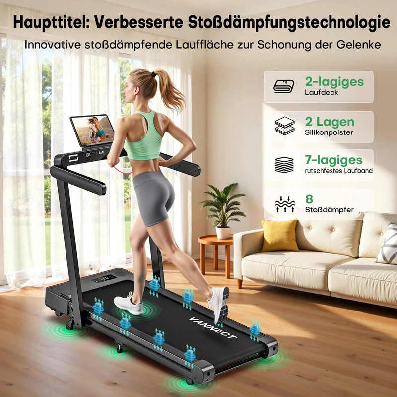 Laufband für Zuhause klappbar mit 12% Steigung, Walking Pad 1-14 km/h, App-Steuerung, 3,0 HP Motor