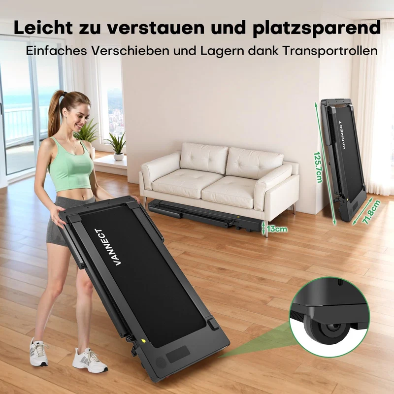 Laufband für Zuhause klappbar mit 12% Steigung, Walking Pad 1-14 km/h, App-Steuerung, 3,0 HP Motor