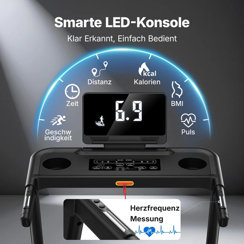 Laufband klappbar mit 15% Steigung, 2.5PS elektrisch, 0.8-12km/h, LED Display, bis 136kg