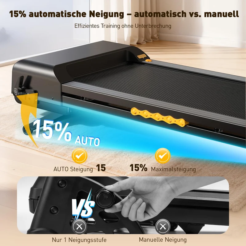 JAGJOG Laufband klappbar mit 15% Steigung, 3,5 PS Motor, 12 HIIT-Programme, App-Steuerung, für Zuhause