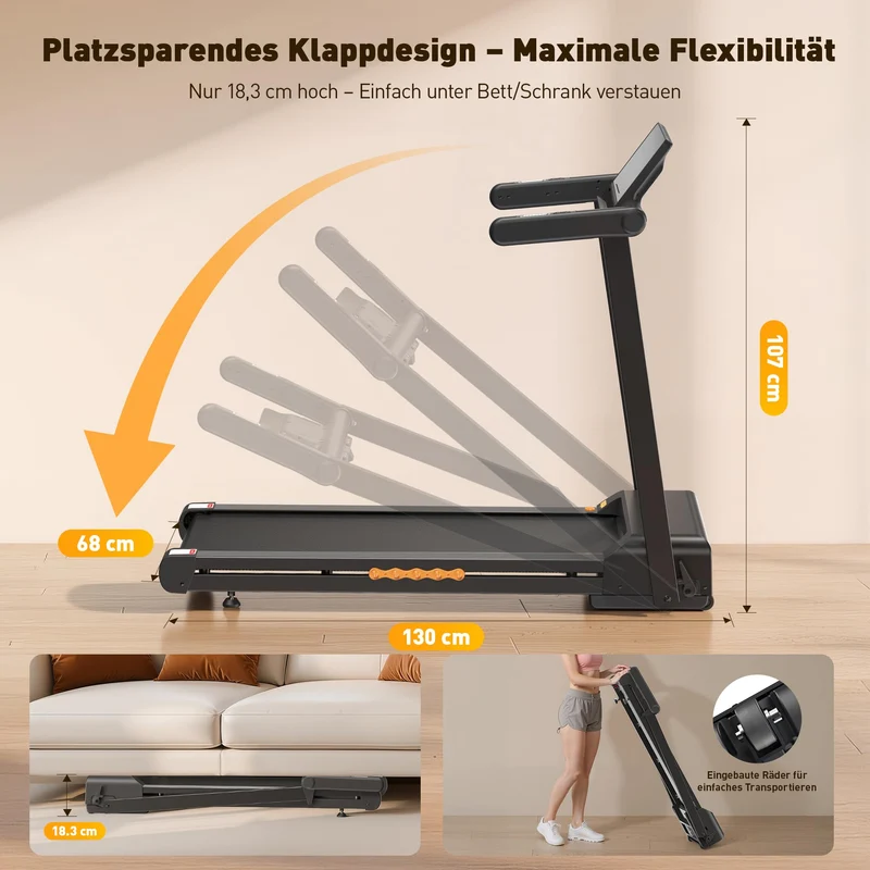 JAGJOG Laufband klappbar mit 15% Steigung, 3,5 PS Motor, 12 HIIT-Programme, App-Steuerung, für Zuhause