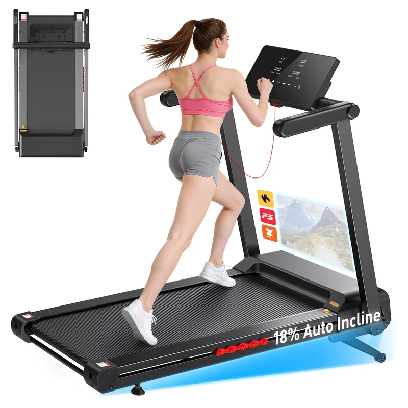 JAGJOG Laufband klappbar mit 18% automatischer Steigung, 4,5 PS Motor, 16 km/h, 180 kg Belastbarkeit, LED-Display