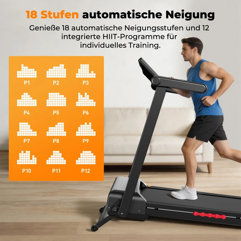 JAGJOG Laufband klappbar mit 18% automatischer Steigung, 4,5 PS Motor, 16 km/h, 180 kg Belastbarkeit, LED-Display